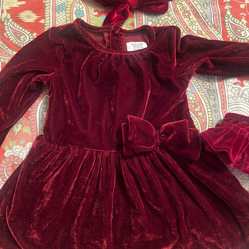 Precious Velvet Red Dress with Bow and panties 9 mo